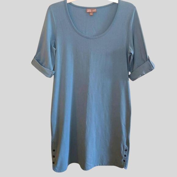 J.Jill Perfect Pima Dress Womens Size Small Blue Cotton Tunic Roll Sleeve Casual - Picture 2 of 10